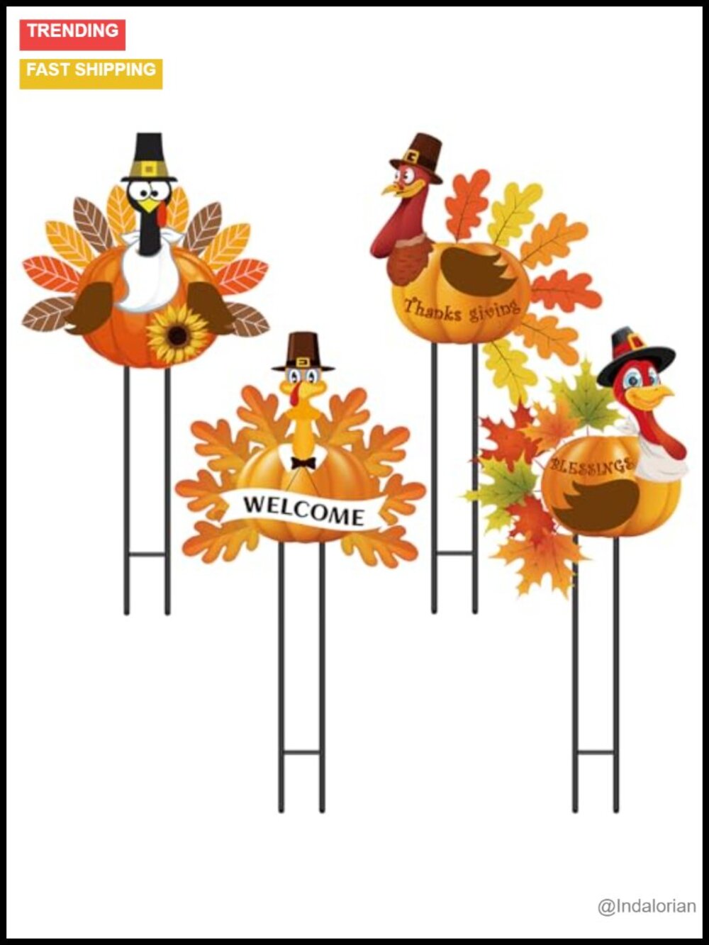 4 Pack Metal Turkey Yard Stakes Thanksgiving Outdoor Decor 19.7x16.5 in